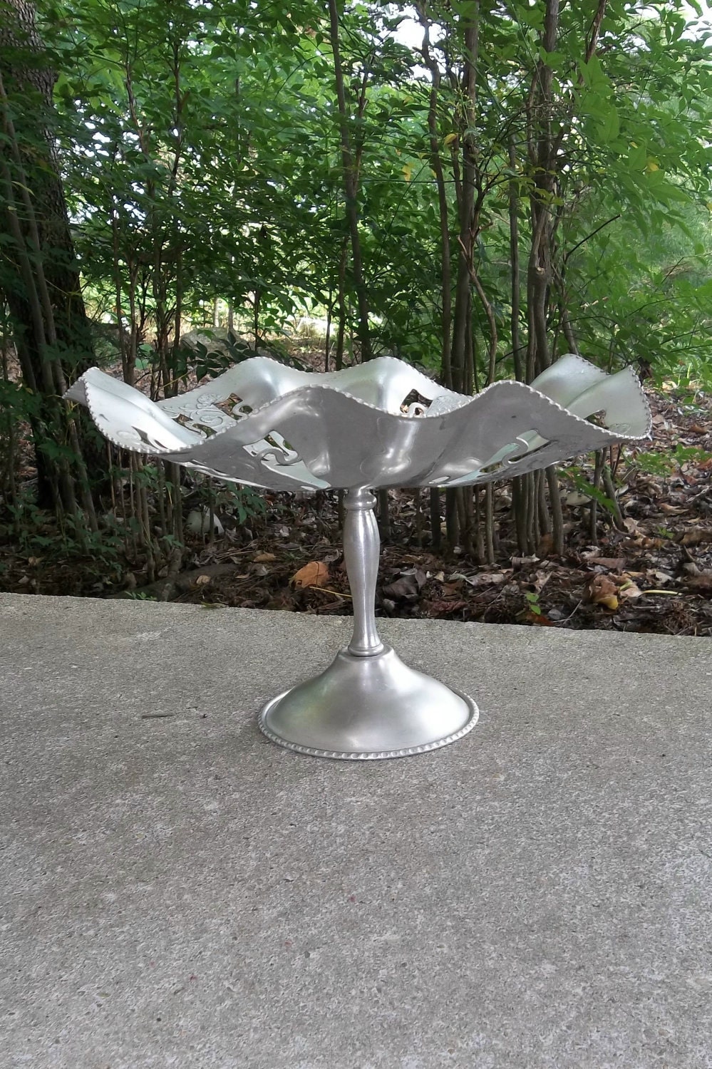 Vintage Silver Compote Serving Bowl Buffet Server Hammered Aluminum Wedding Table Settings French Country Farmhouse Pottery Barn Style
