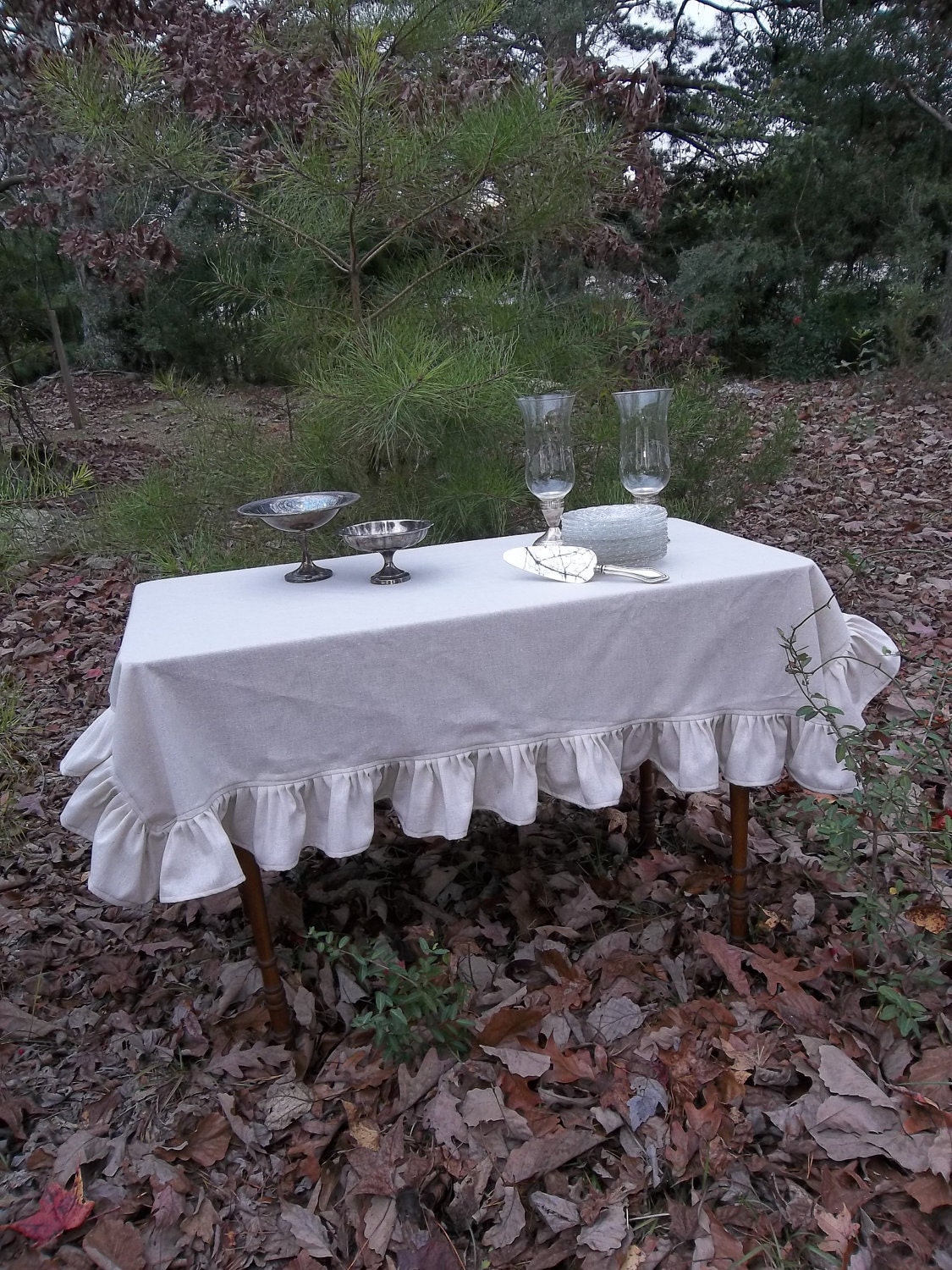 Ruffled Tablecloth Handmade Wedding Table Settings French Country Farmhouse Dining Entertaining Tabletop Cottage Chic Shabby Custon Order