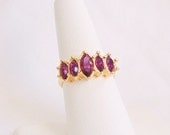 Vintage Amethyst Rhinestone Princess Ring - Size 6.5