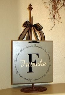 Families are Forever vinyl lettering circle, with your personalized monogram initial and family name on a board w/ribbon