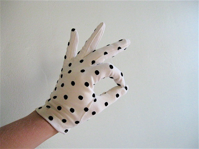 1950s Black and White Polka Dot Gloves.