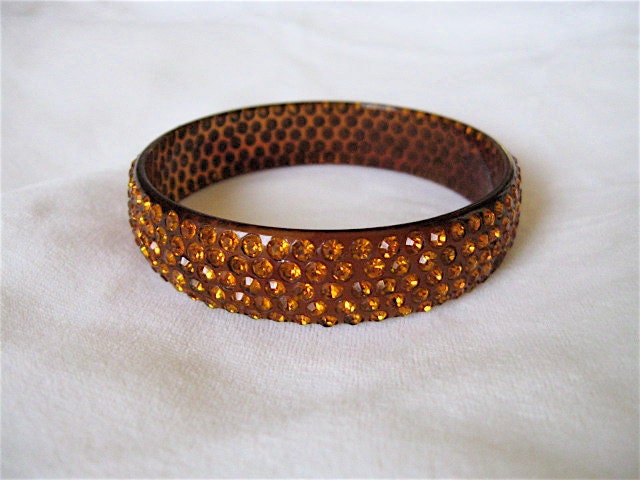 1920s Amber Celluloid Rhinestone Bangle.