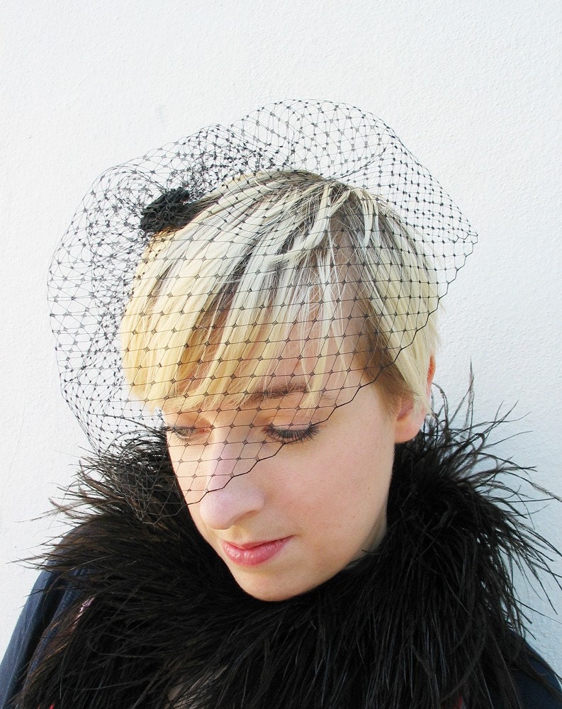 Wedding Veil, Blusher Veil, Black Birdcage Veil, Clip, Comb, Hair Accessory, Women, Batcakes Couture