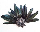 Black and Silver Feather Head Piece, Fascinator, Halloween Wedding, Silver Star, Hair Accessory, Batcakes Couture