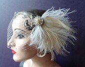 Weddings, Feather Fascinator, Hair Accessory, White Peacock, Pearl, Ivory, Champagne, Cream, Head Piece- Batcakes Couture