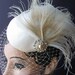 Weddings, Ivory Birdcage Veil, Bridal Hat, White Peacock, Feather Fascinator, Pearl, Crystal Center - Batcakes Couture