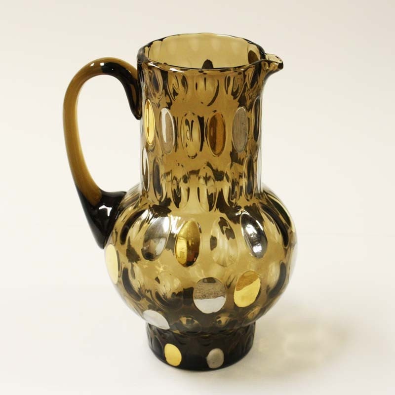 Vintage glass pitcher bohemia crystal coin dot by OldCottonwood