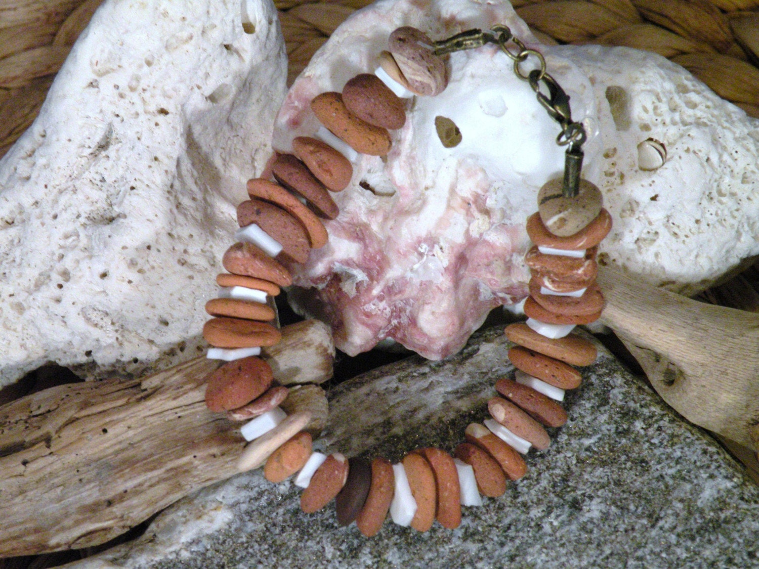 Sea Brick and White Shell Bracelet