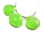 Prehnite Chalcedony faceted Hearts Briolettes 3Pc set 18x18mm matched pair and a focal pendant