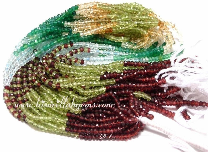 AAA lazer drilled Multi-stone faceted rondelles 3 - 3.5mm 14 inch strand of peridot green onyx garnet aquamarine citrine