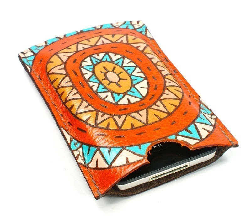 Orange  - iPhone Sleeve iPod  touch Leather Cover Case