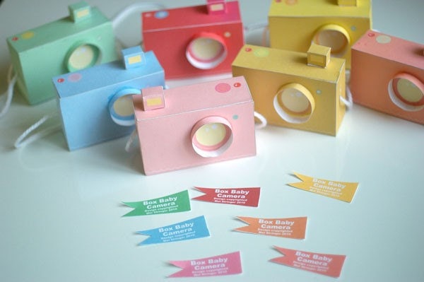 SPECIAL - - 7 Box Baby CAMERAS, pastel colours -  Printable Paper Craft PDF file (includes all 7 colours)