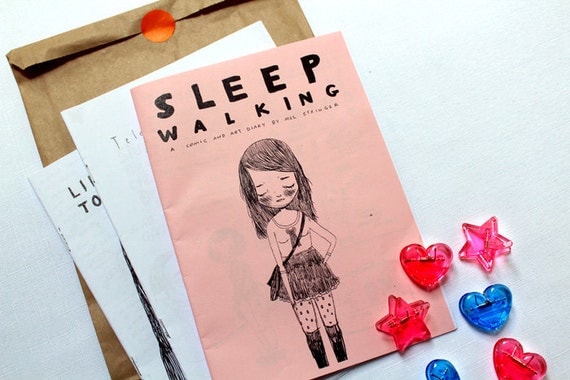 SLEEP WALKING - Zine, A5, 20 pages, colour cover by Mel Stringer - comic diary journal