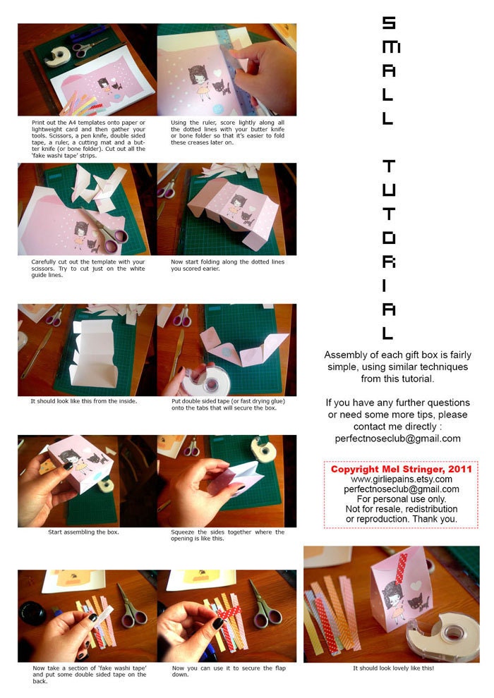 Printable Gift bags papercraft - Girl and kitten (5 designs)