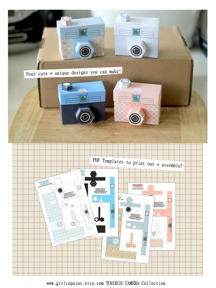 4 Paper Cameras - Printable PDF - TOUGHIE Cameras (Includes all 4 colours)