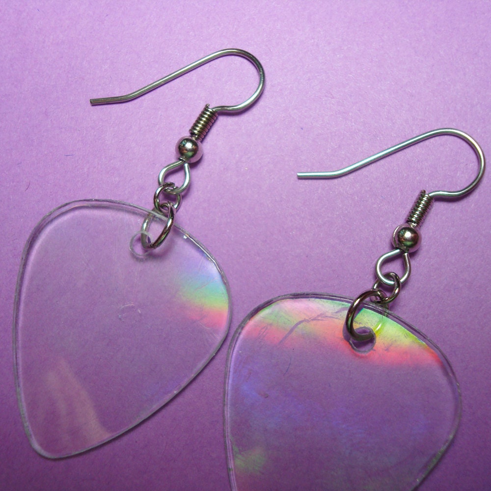 Recycled CD Guitar Pick Earrings