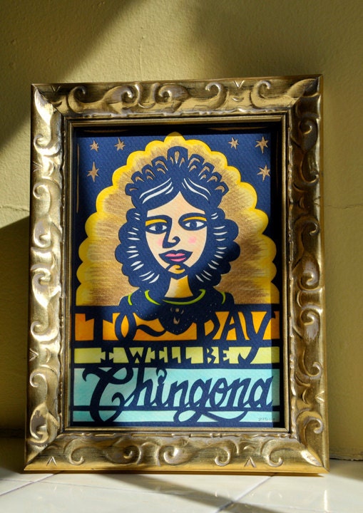 La Chingona . Original Inspirational Framed Papercut Art . 5x7