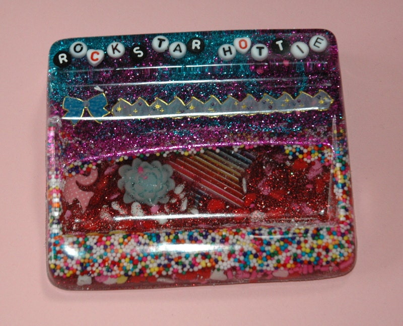 Custom Made to ORDER Resin Real Cany Sprinkle and Glitter Business Card Holder
