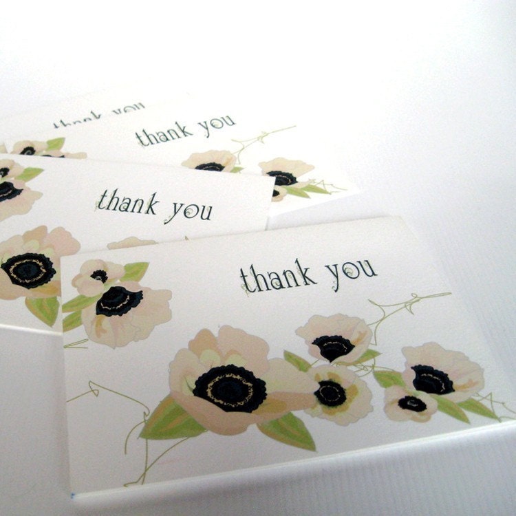 Pale Poppies Set of 6 Thank You Cards