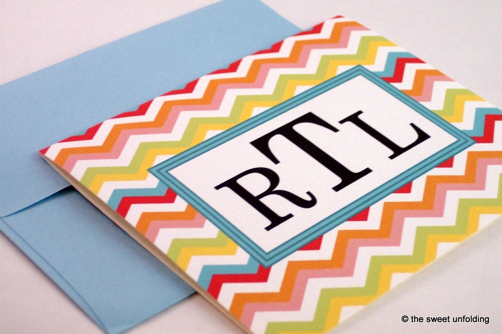 Monogrammed Chevron Zig Zag Note Cards