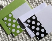 Polka Dots and Stripes Note Card Set - Apple Green and Black and White Flat Cards