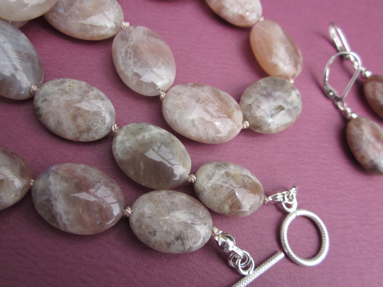 pink moonstone necklace earrings set
