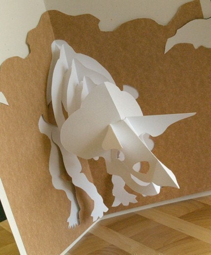 Kirigami Triceratops Bobblehead Pop-up Card, Make Yourself