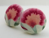 Fabric Button Earrings Sunrise Flowers Sterling Posts