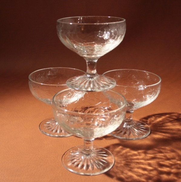 Vintage Crackle Pattern Anchor Hocking Glass Sherbet Dessert Stem 4