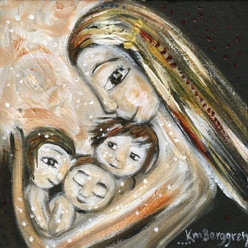 mother and child three 3 siblings triplets - Inner Peace - Archival signed 12x12 motherhood print