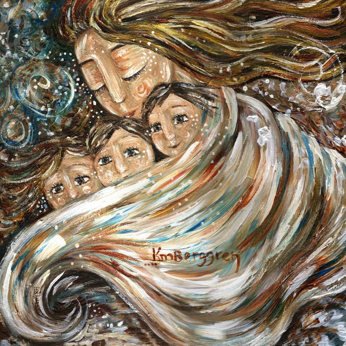 mother and child warm winter white blue - Warmth In The Cold - archival signed 12x12 motherhood print