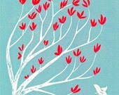 Hope Springs (blue w/red) - linoleum block print