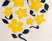 Brownstone Bloom 2-color linocut by Michelle Han