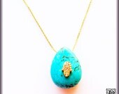 Turquoise Teardrop Gold Vermeil Hamsa with Cubic Zirconia Necklace- good luck charm