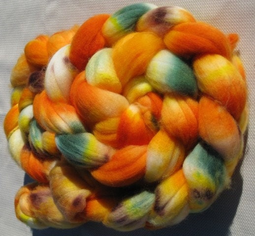 Pumpkins - 100 percent Handpainted \/ Hand dyed Superwash Merino Wool Combed Top 4 Ounces