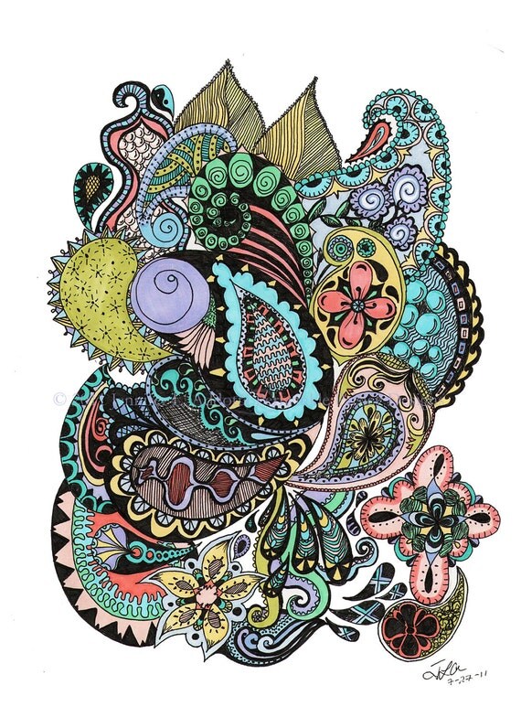 Pastel Persistence Pastel Paisley Ink Drawing