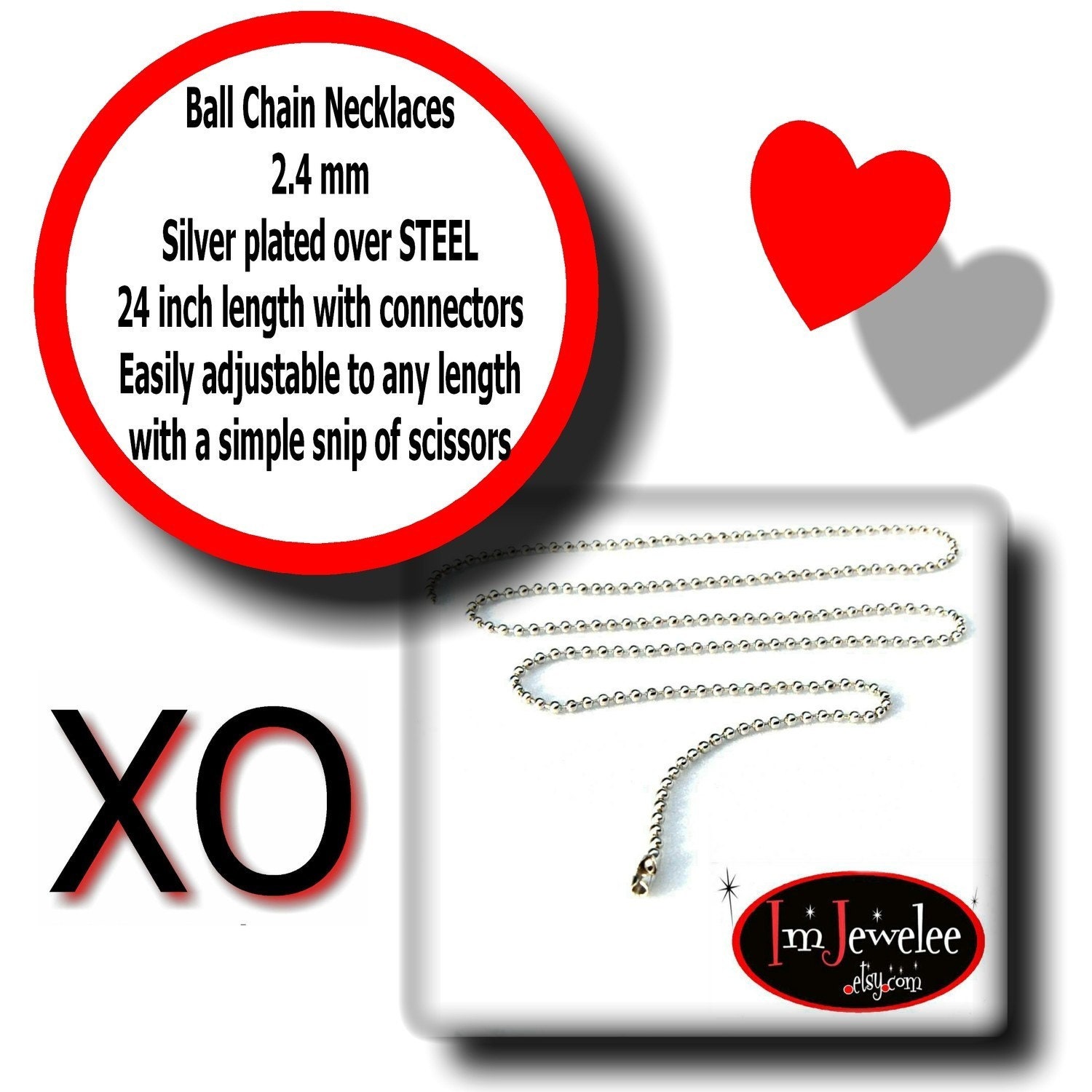 100 Ball Chain Necklaces Silver over STEEL