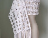 White lace crochet shawl stole cotton linen F585