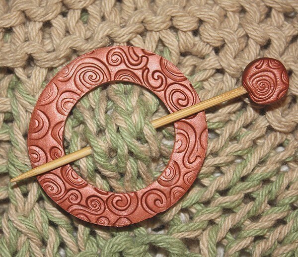 Shawl Pin, Reversible Copper and Gold Clay
