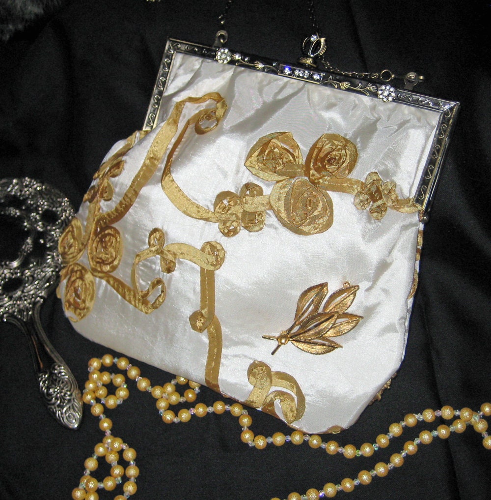 SALE  Ribbons of Gold Clutch Purse