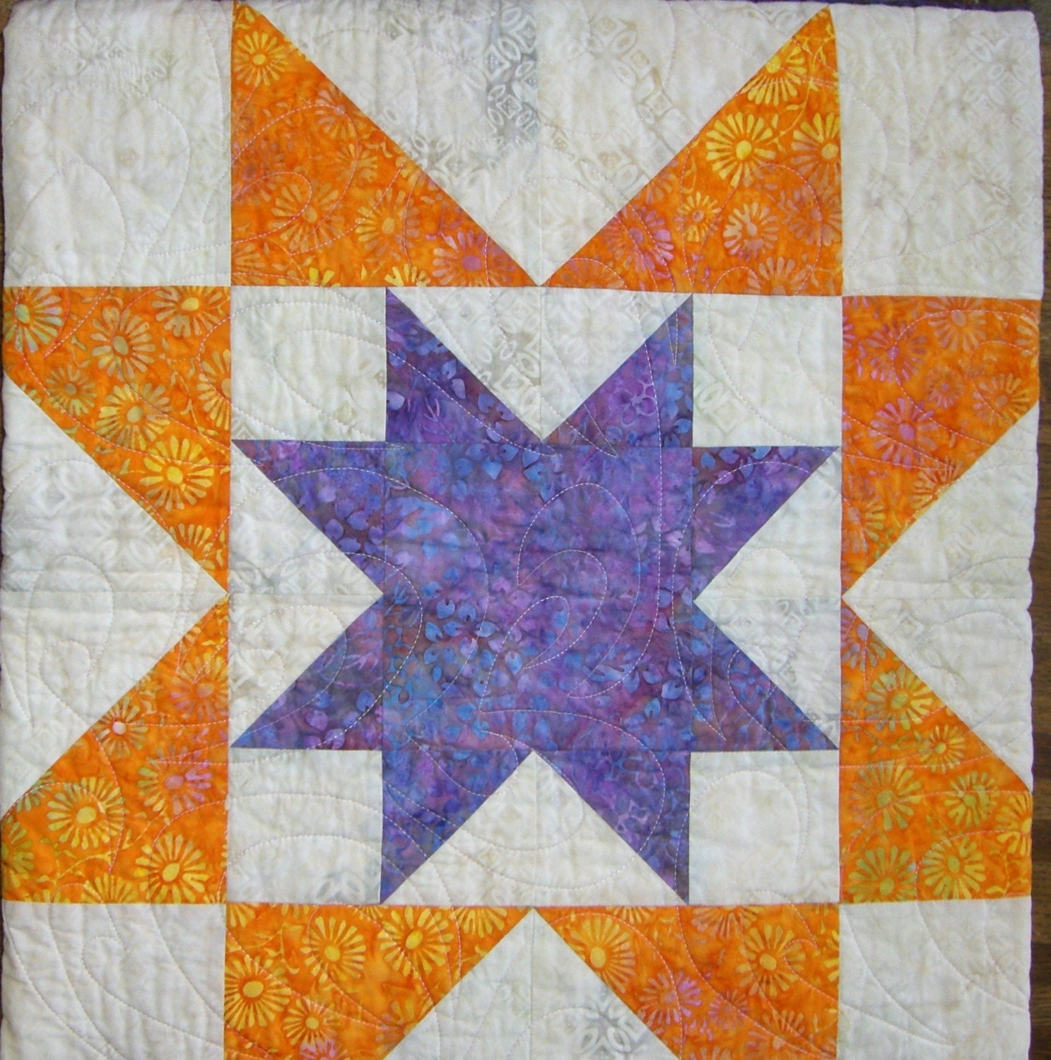 Handmade  Purple and Orange Star Quilt