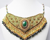 Bejeweled Bollywood Bib Necklace with Malachite - windyriver