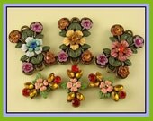 2 Hole Beads QTY 6 Designer Florals with Sapphire, Light Topaz, Fuchsia, and Red Siam Swarovski Crystal Elements