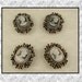 2 Hole Slider Beads QTY 4 Victorian Cameos in Wedgewood Blue with Floral Filigree Frame