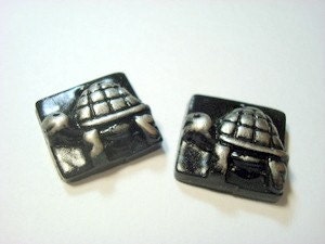 Little Turtles Black and Silver Polymer Clay Beads