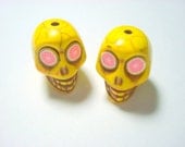 Bright Pink Grapefruit Eyes in Yellow Howlite Skull Beads
