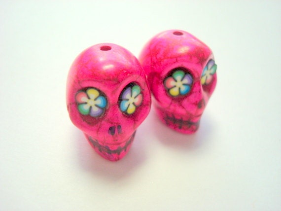Bright Color Flower Eyes Howlite Skull Beads