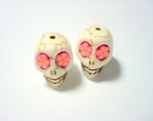 Pretty Bright Pink Flower Eyes Ivory Howlite Skull Beads