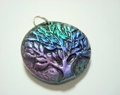 Black Magic Metallic Leafy Tree of Life Handmade Polymer Clay Pendant