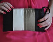 Clutch - The Amy Clutch - Black, Bronze and Ivory color blocked, evening formal wear bag, mother of bride or groom purse